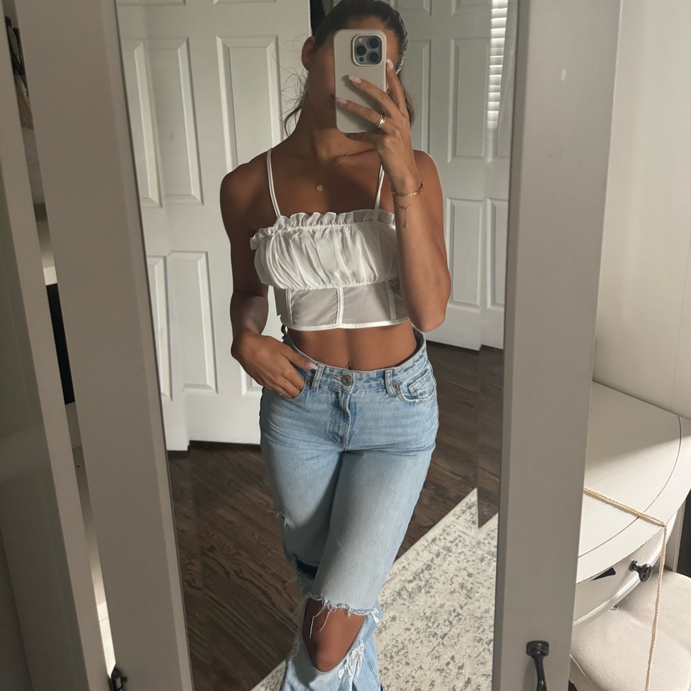 White ruffle crop top